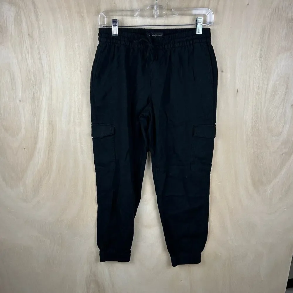 Banana Republic Black Linen Blend Parachute Pants –‎ Size XS